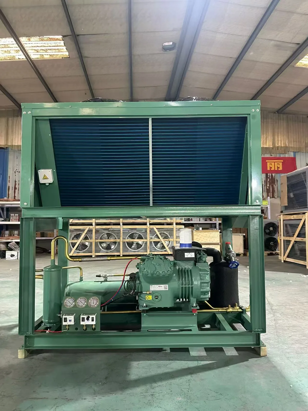 Front view of a refrigeration unit in the workshop